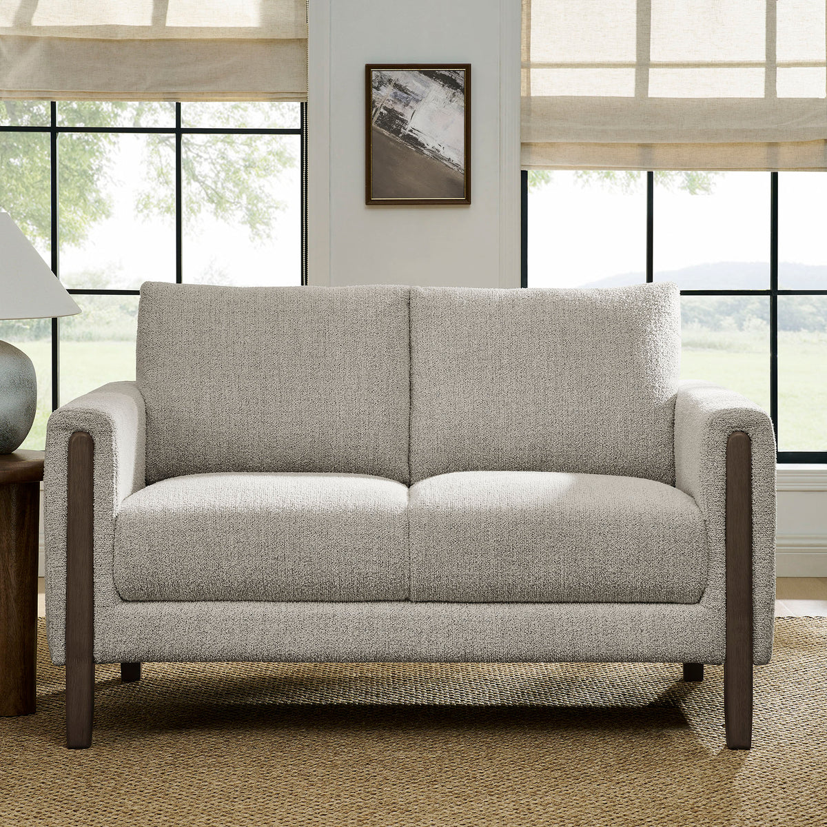 Hawken Boucle Fabric Loveseat - Parchment Espresso