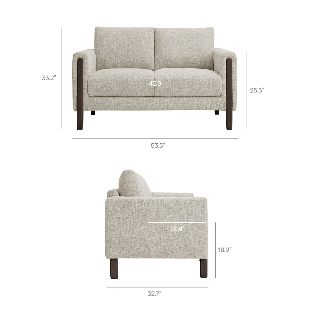 Hawken Boucle Fabric Loveseat - Parchment Espresso