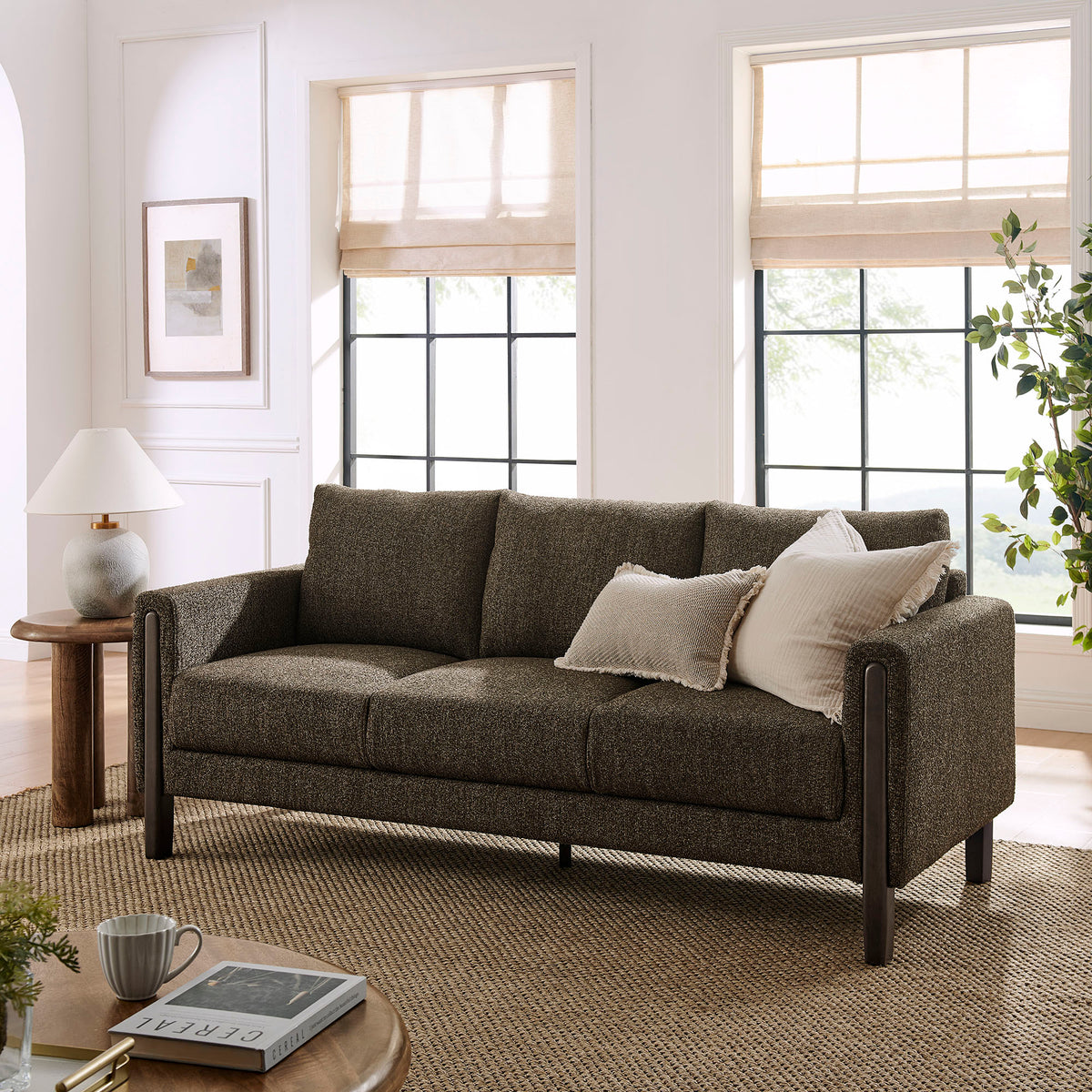 Hawken Boucle Fabric Sofa - Antique Espresso