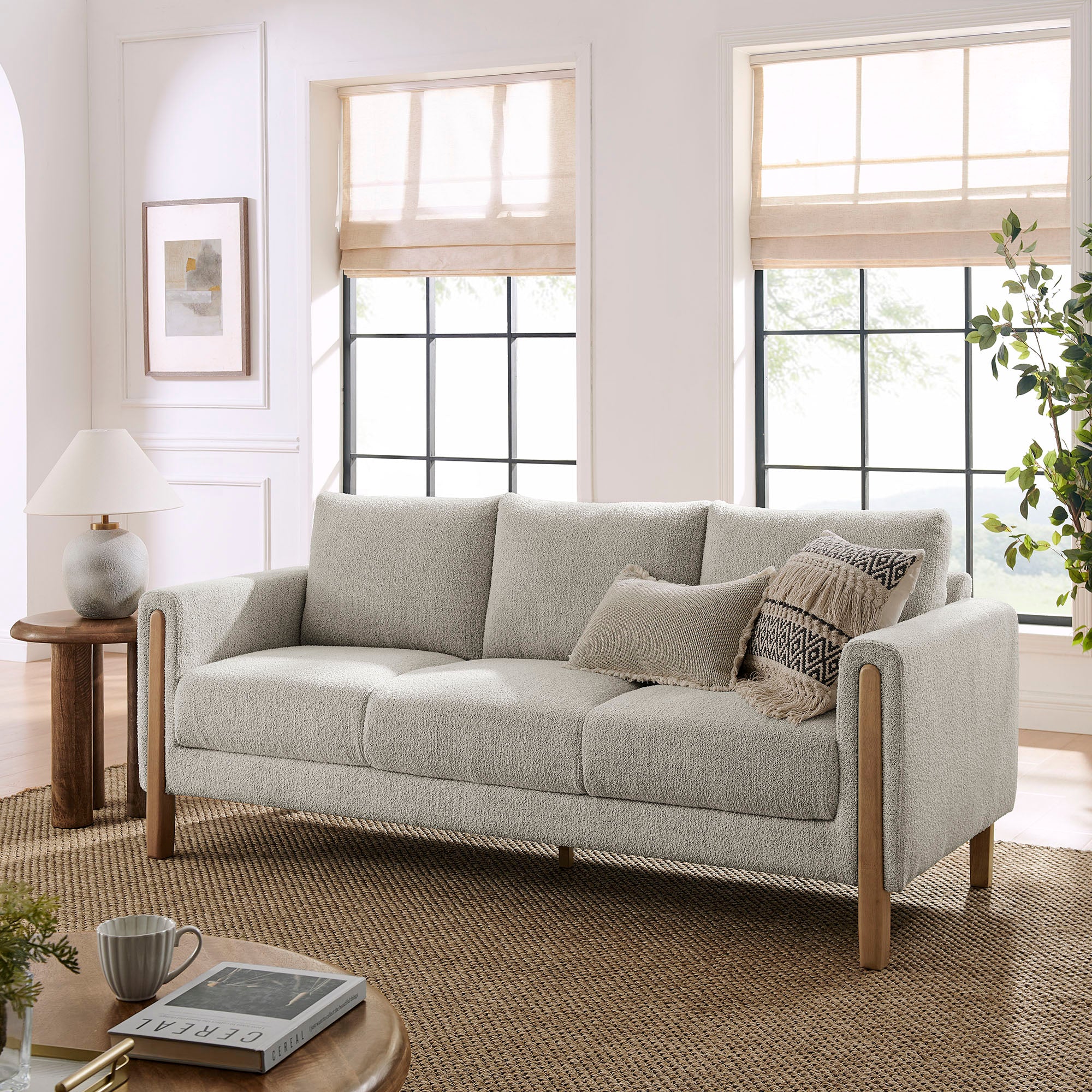 Hawken Boucle Fabric Sofa - Parchment Beech