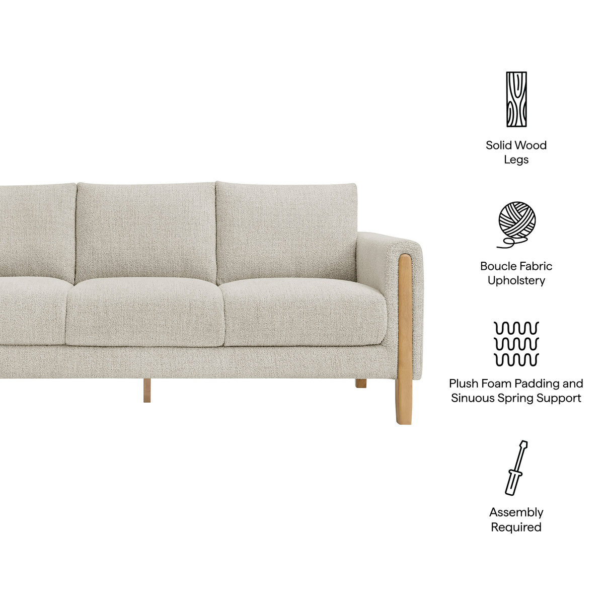 Hawken Boucle Fabric Sofa - Parchment Beech
