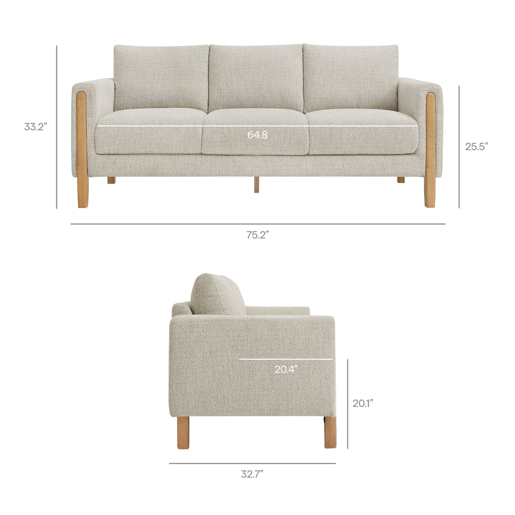 Hawken Boucle Fabric Sofa - Parchment Beech