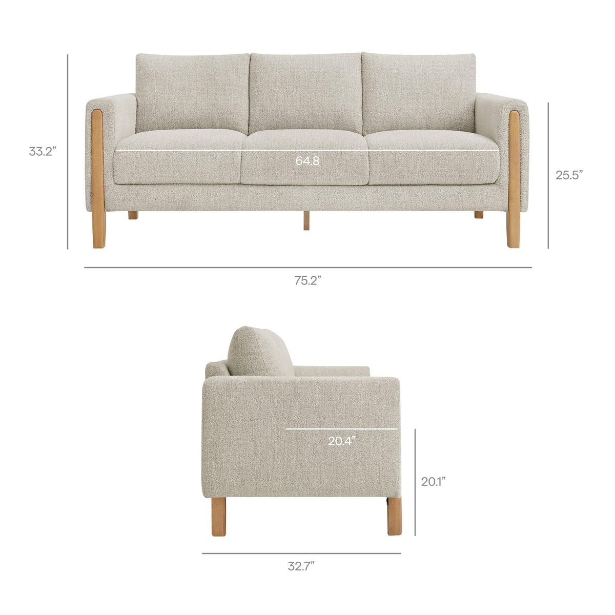 Hawken Boucle Fabric Sofa - Parchment Beech