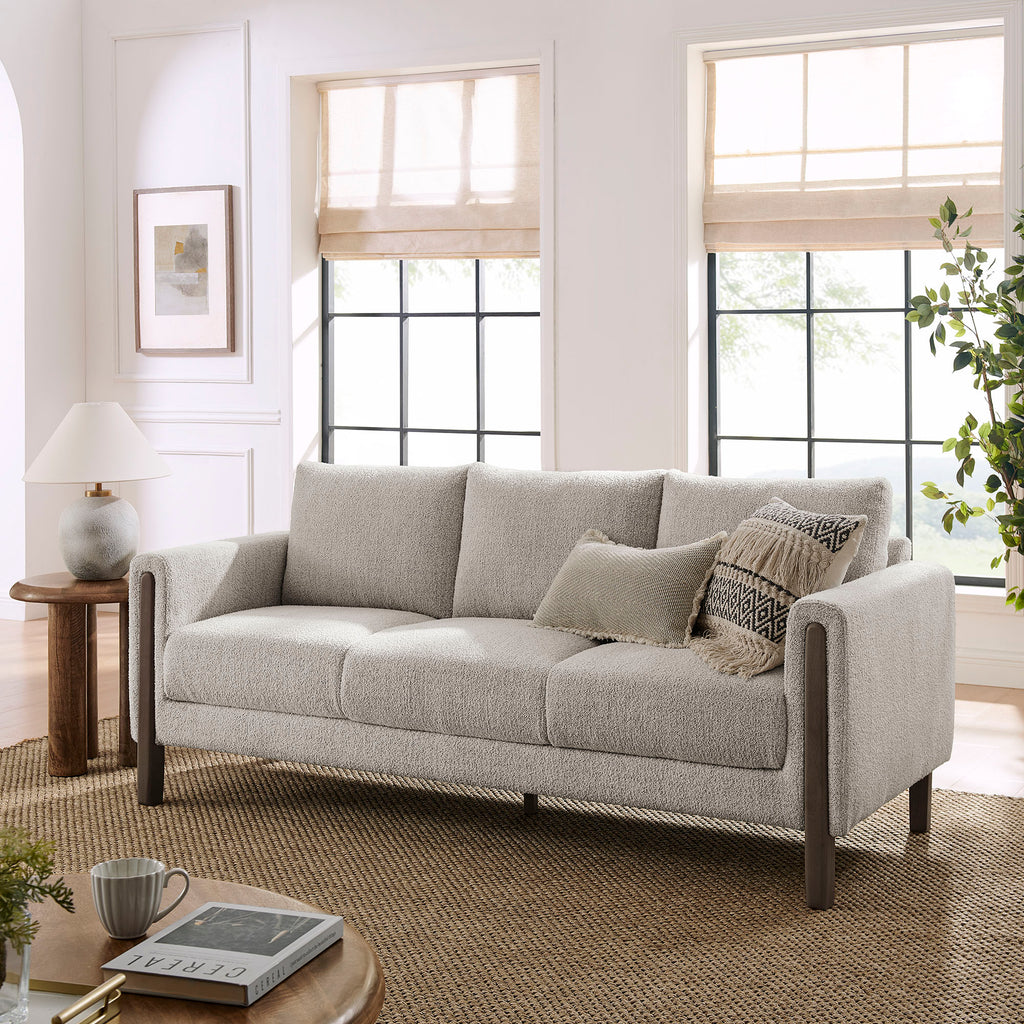 Hawken Boucle Fabric Sofa - Parchment Espresso