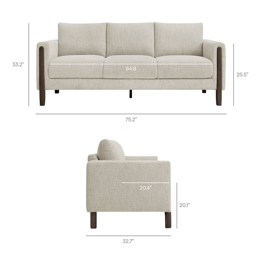 Hawken Boucle Fabric Sofa - Parchment Espresso