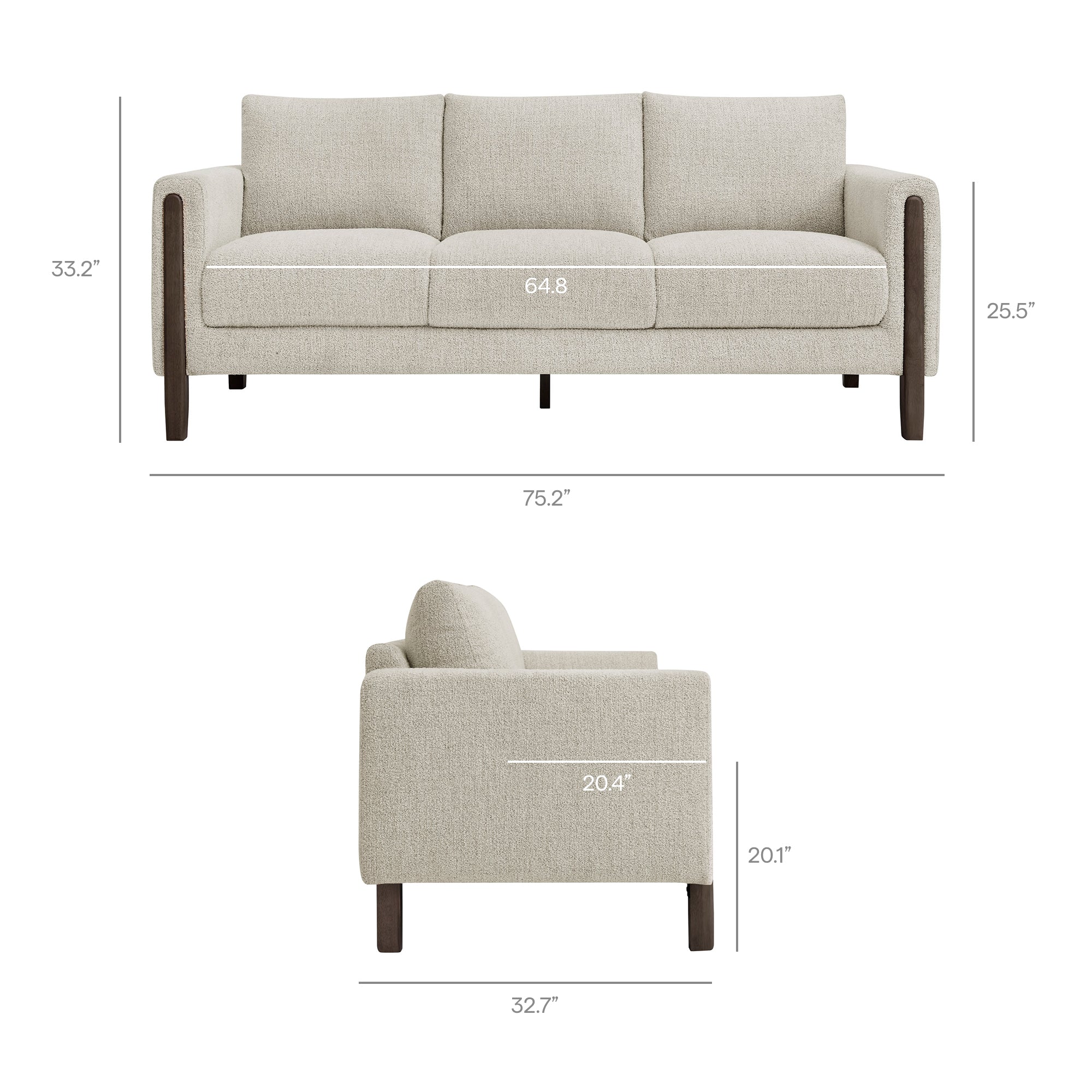 Hawken Boucle Fabric Sofa - Parchment Espresso