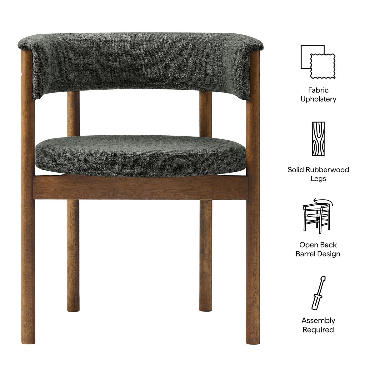 Clea Curved Upholstered Dining Chairs Set Of 2 - Charcoal
