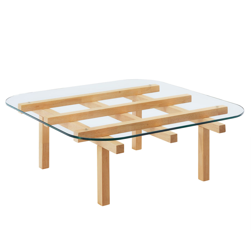 Isby 35 Inch Tempered Glass Coffee Table - Oak