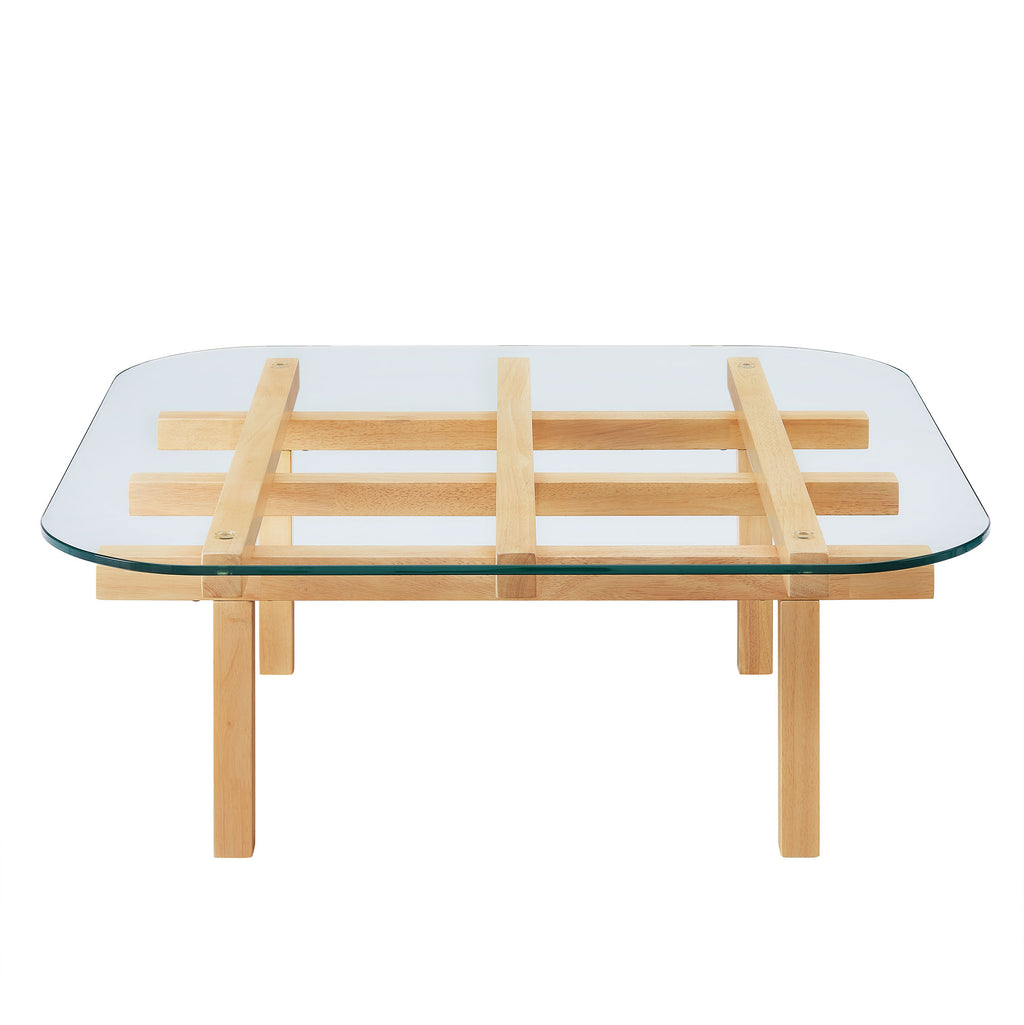 Isby 35 Inch Tempered Glass Coffee Table - Oak