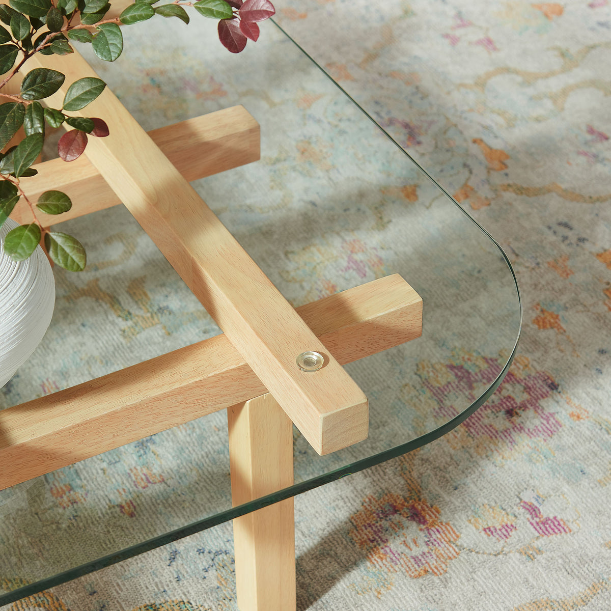 Isby 35 Inch Tempered Glass Coffee Table - Oak