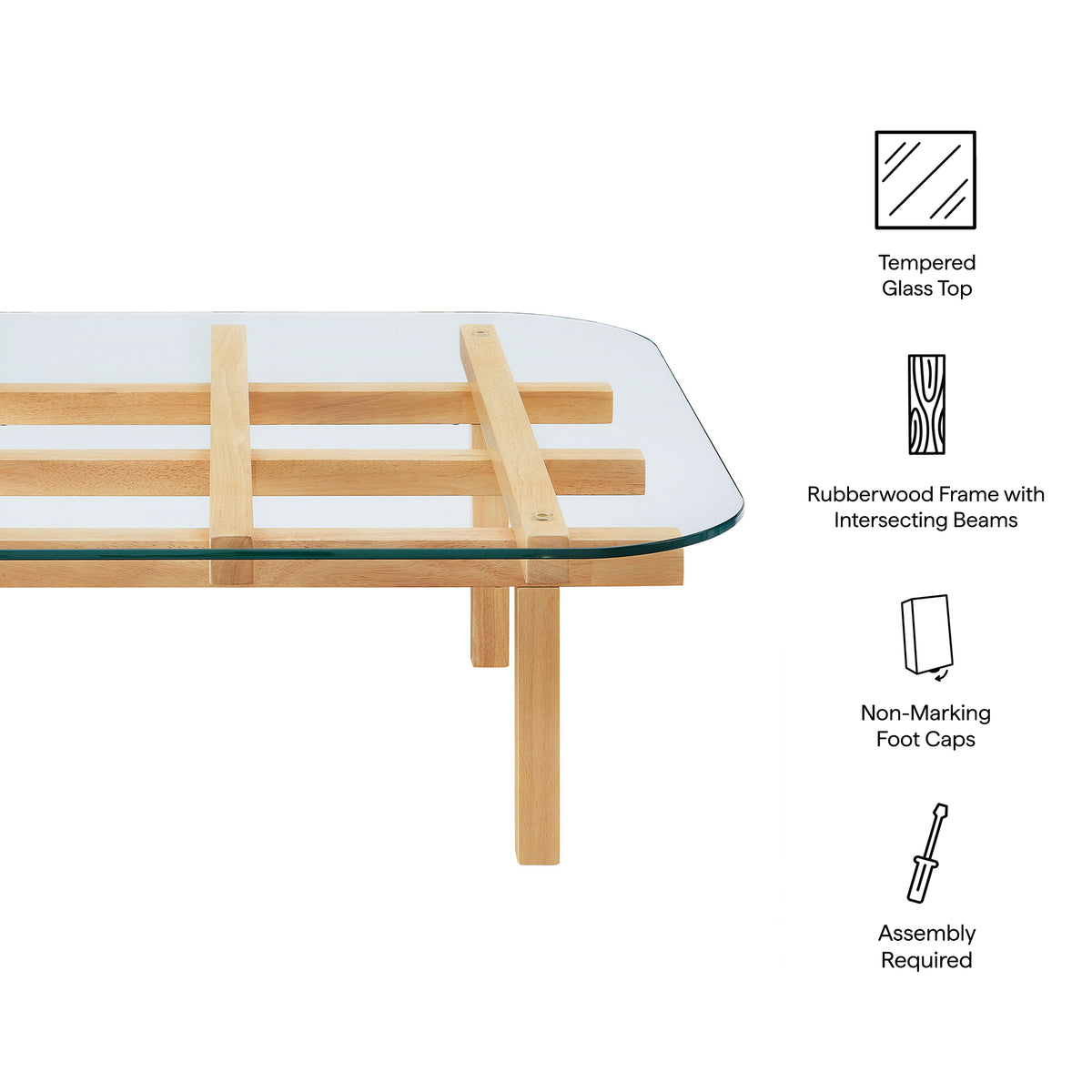 Isby 35 Inch Tempered Glass Coffee Table - Oak