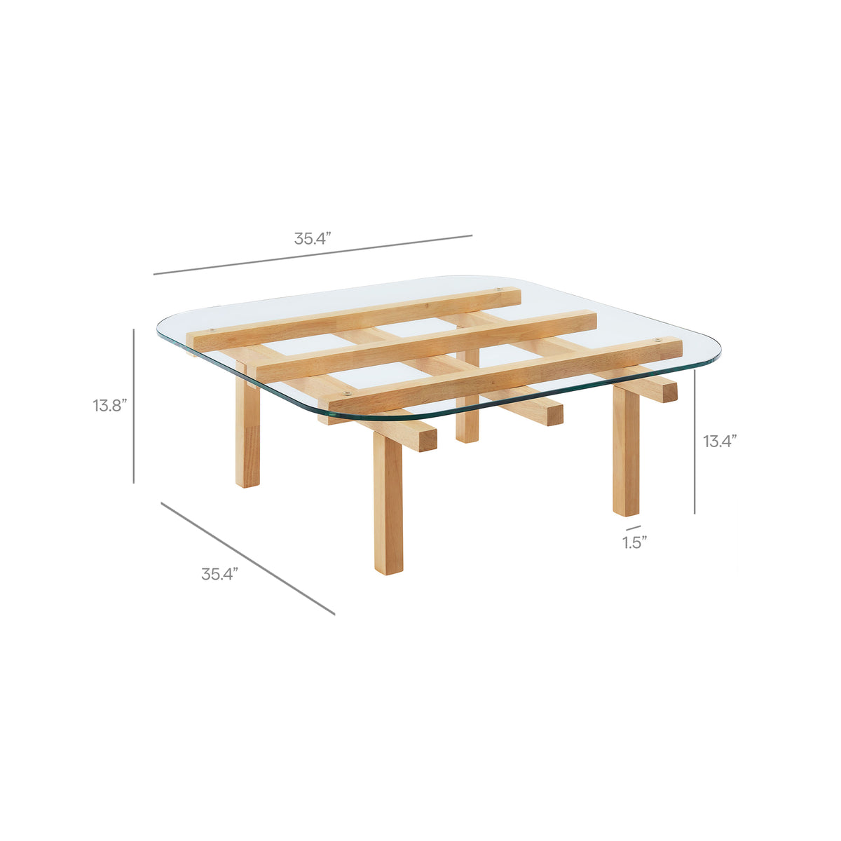 Isby 35 Inch Tempered Glass Coffee Table - Oak