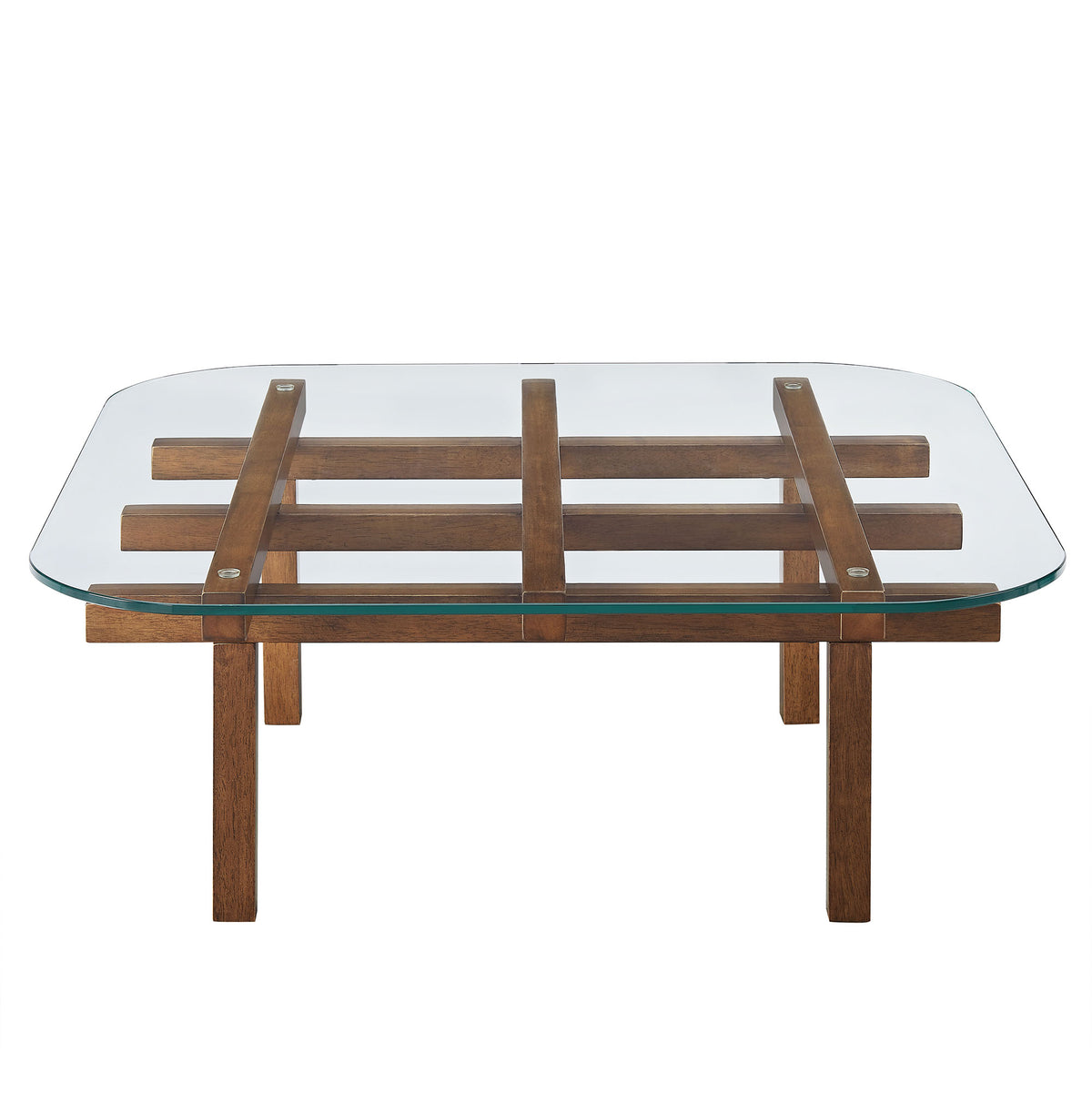 Isby 35 Inch Tempered Glass Coffee Table - Walnut