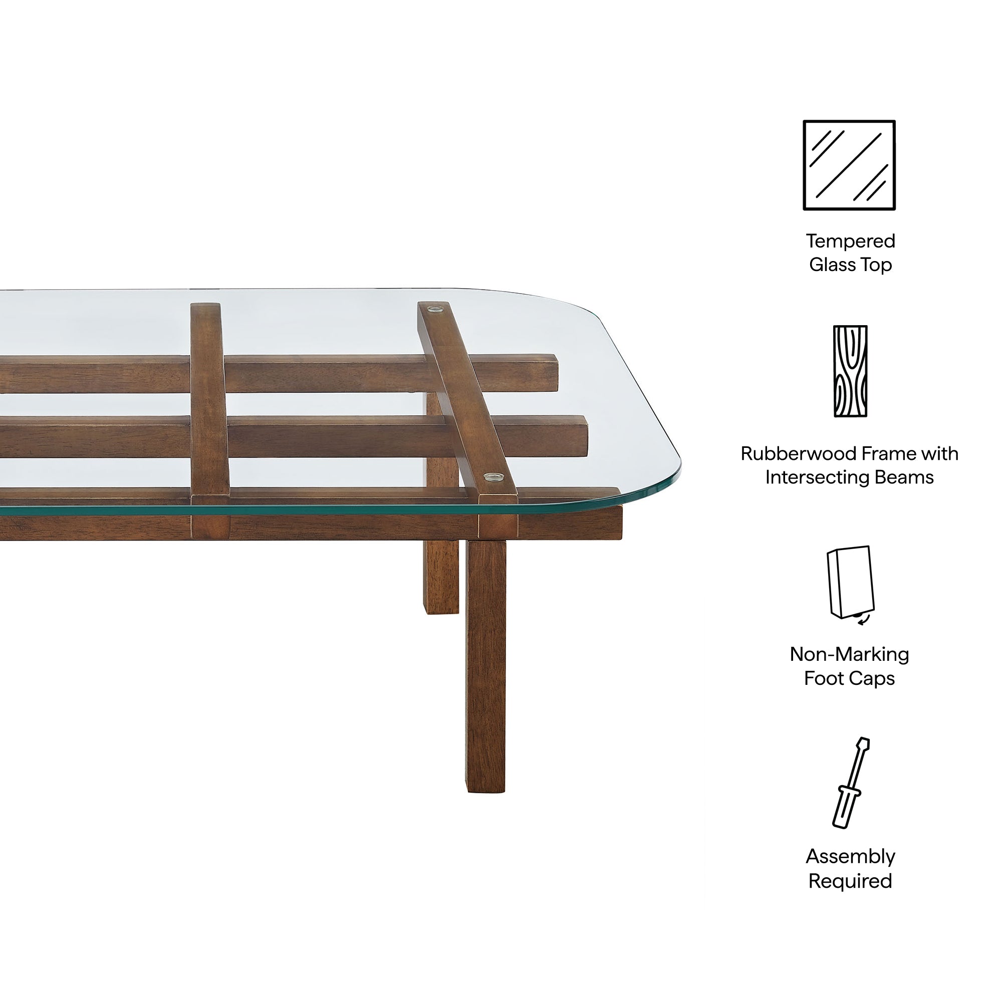 Isby 35 Inch Tempered Glass Coffee Table - Walnut