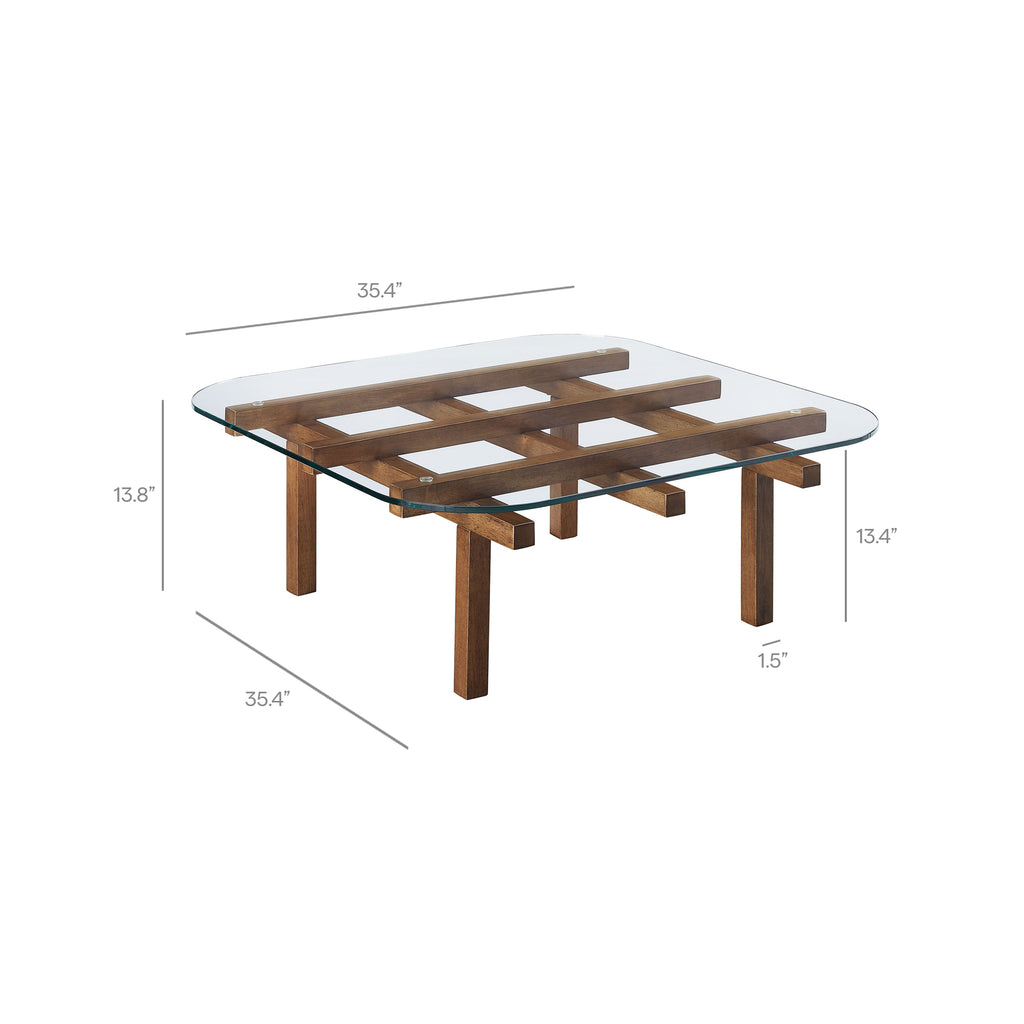 Isby 35 Inch Tempered Glass Coffee Table - Walnut