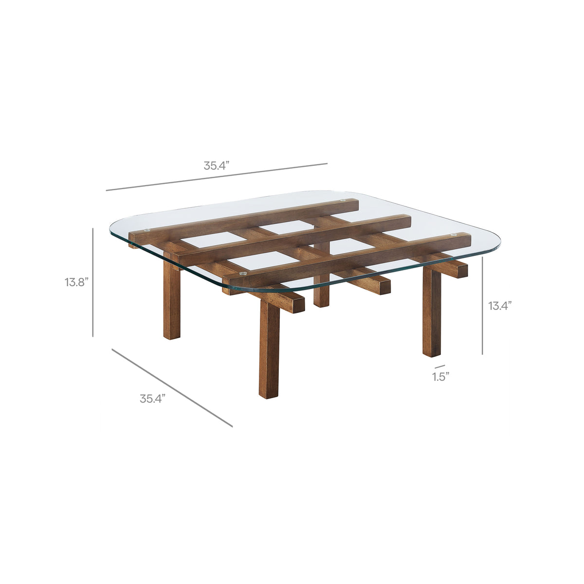 Isby 35 Inch Tempered Glass Coffee Table - Walnut