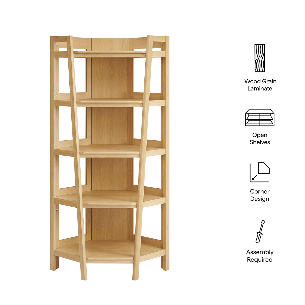 Bixby 71 Inch Corner Bookshelf - Oak