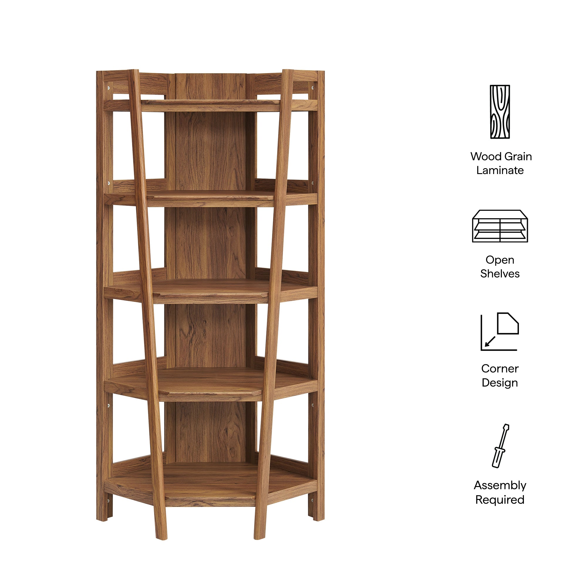Bixby 71 Inch Corner Bookshelf - Walnut