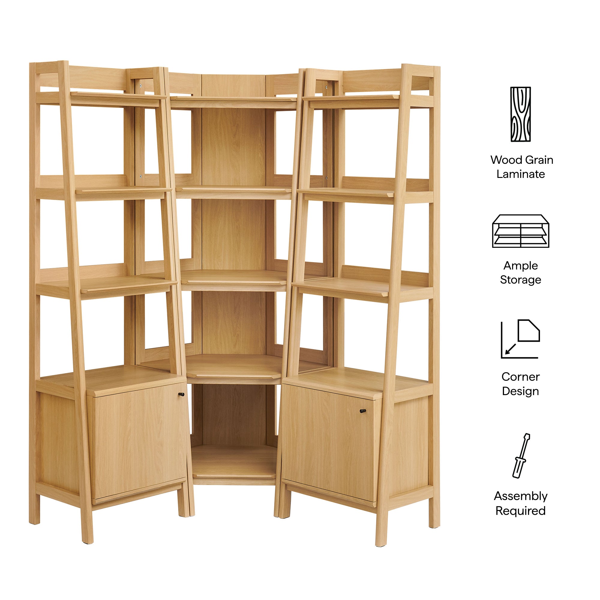 Bixby 3-piece Corner Bookshelf Set with Narrow Bookshelves - Oak