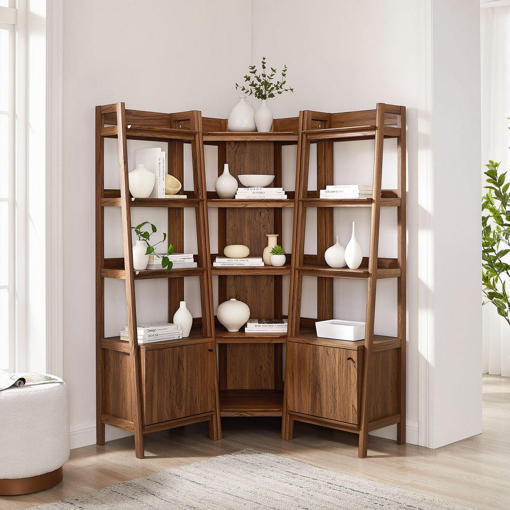 Bixby 3-piece Corner Bookshelf Set with Narrow Bookshelves - Walnut