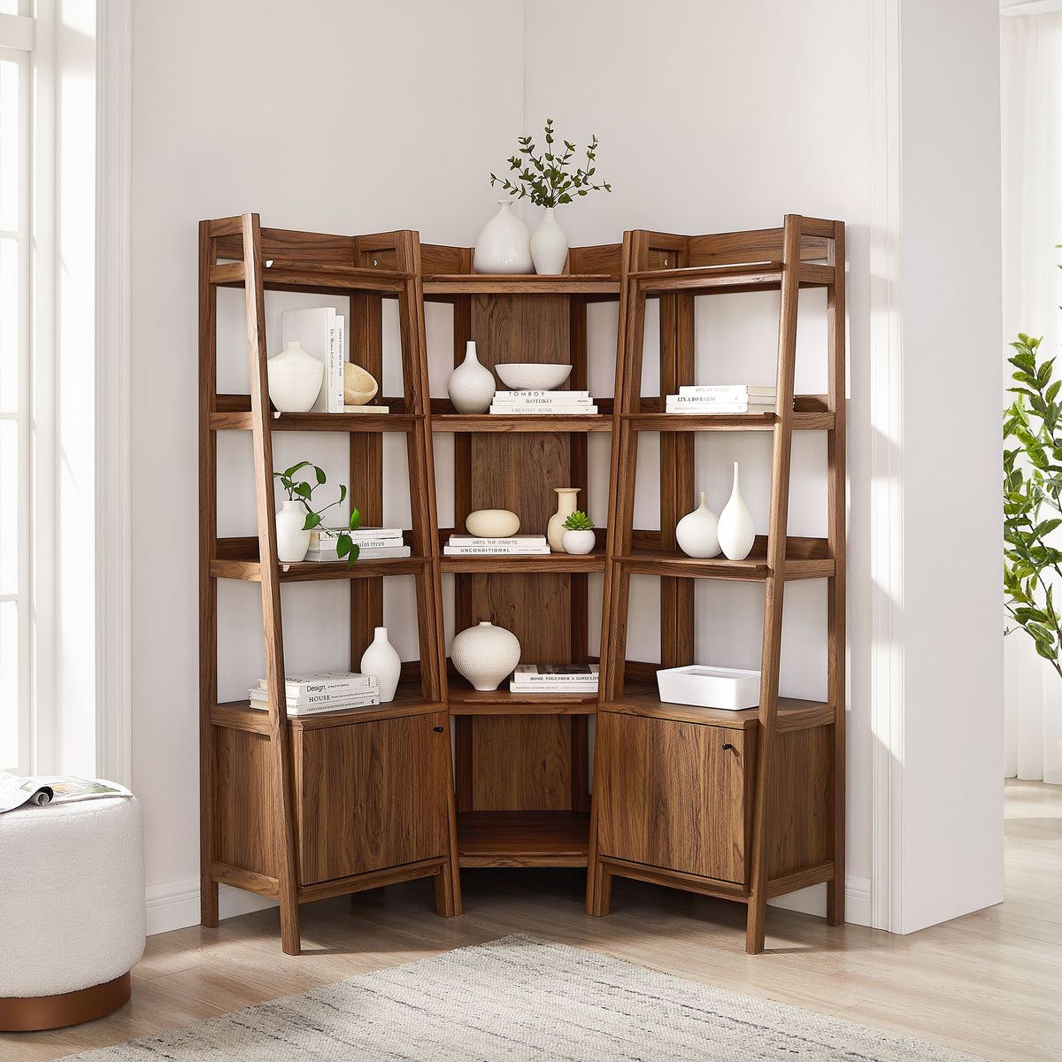 Bixby 3-piece Corner Bookshelf Set with Narrow Bookshelves - Walnut