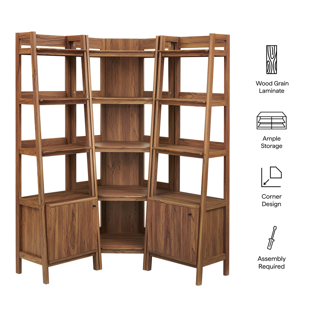Bixby 3-piece Corner Bookshelf Set with Narrow Bookshelves - Walnut