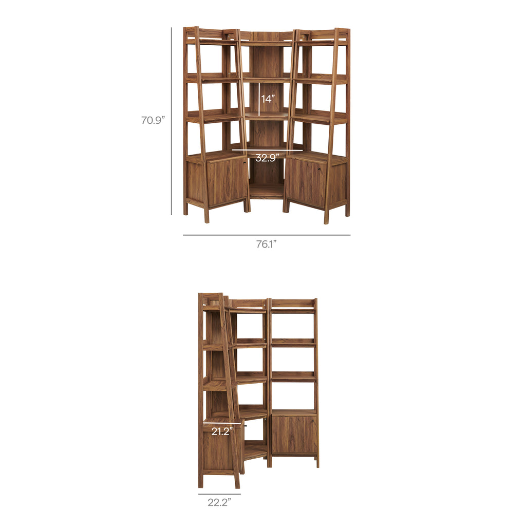 Bixby 3-piece Corner Bookshelf Set with Narrow Bookshelves - Walnut
