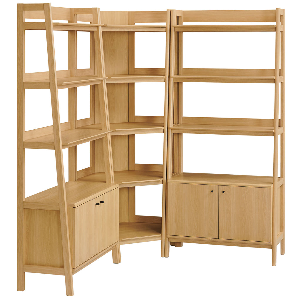 Bixby 3-Piece Corner Bookshelf Set with Wide Bookshelves - Oak