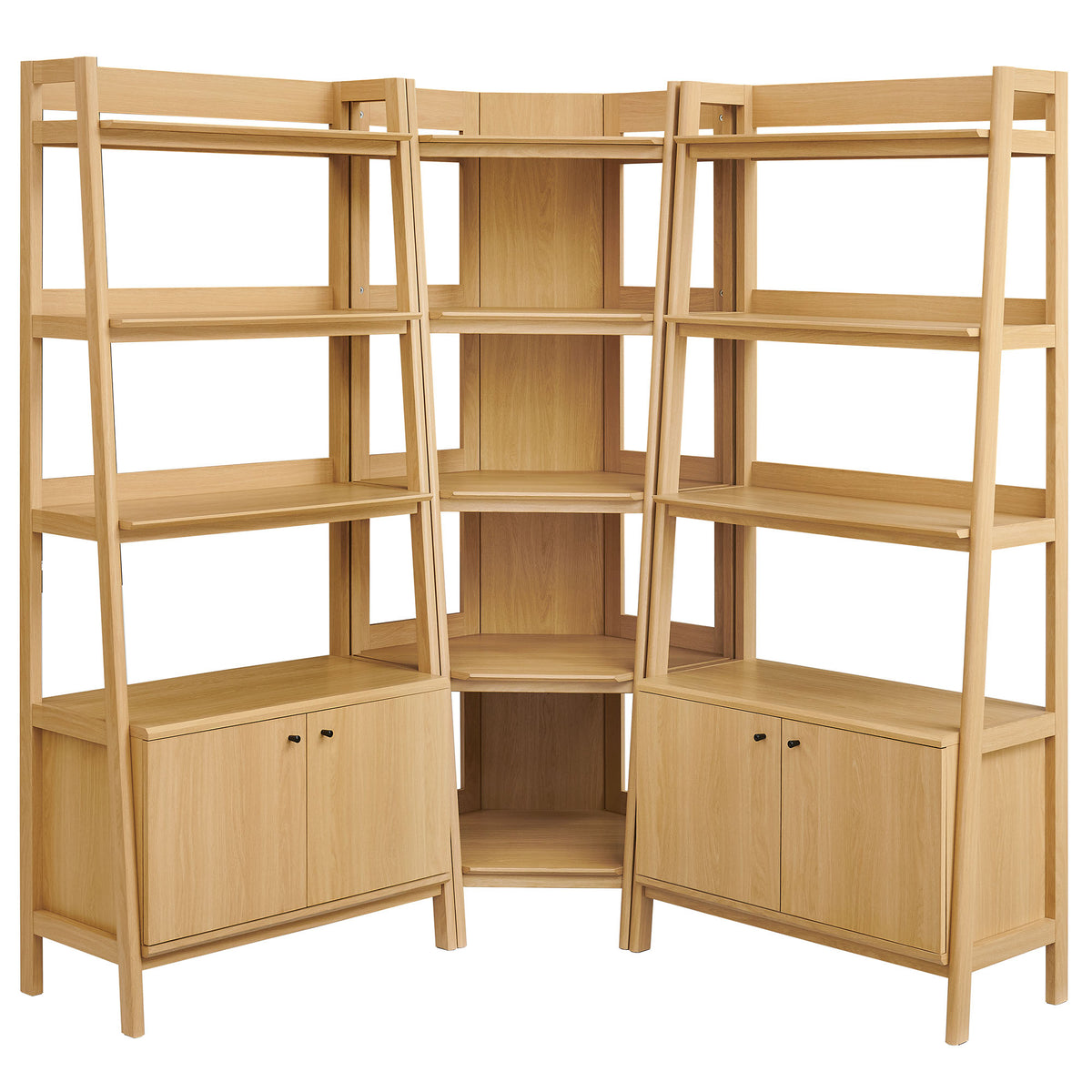 Bixby 3-Piece Corner Bookshelf Set with Wide Bookshelves - Oak
