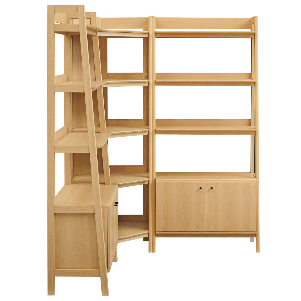 Bixby 3-Piece Corner Bookshelf Set with Wide Bookshelves - Oak