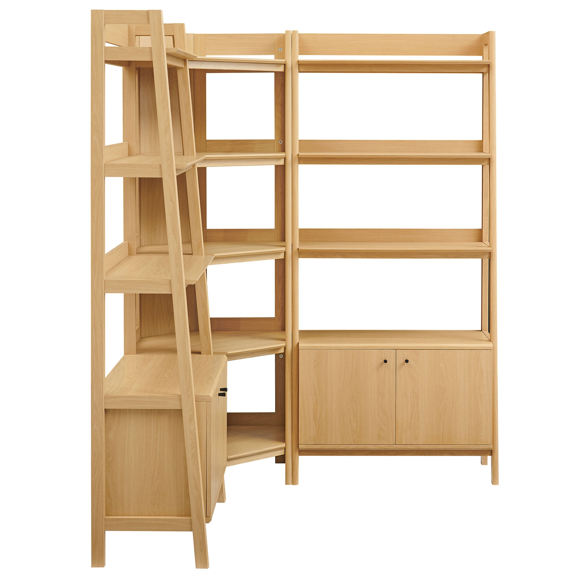 Bixby 3-Piece Corner Bookshelf Set with Wide Bookshelves - Oak