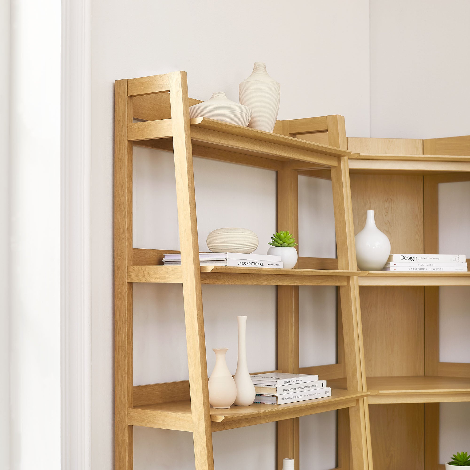 Bixby 3-Piece Corner Bookshelf Set with Wide Bookshelves - Oak