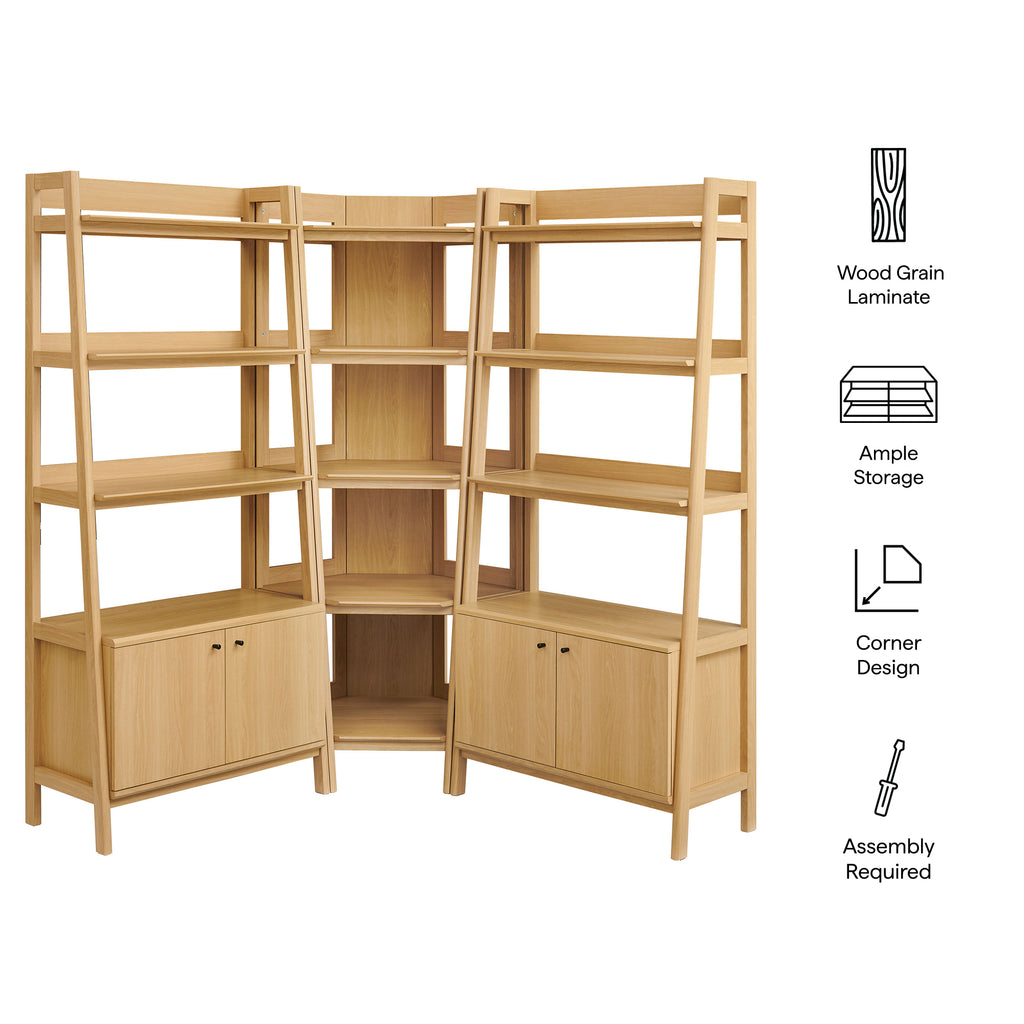 Bixby 3-Piece Corner Bookshelf Set with Wide Bookshelves - Oak
