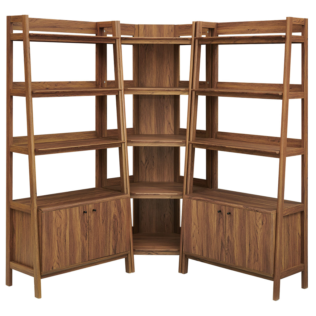 Bixby 3-Piece Corner Bookshelf Set with Wide Bookshelves - Walnut
