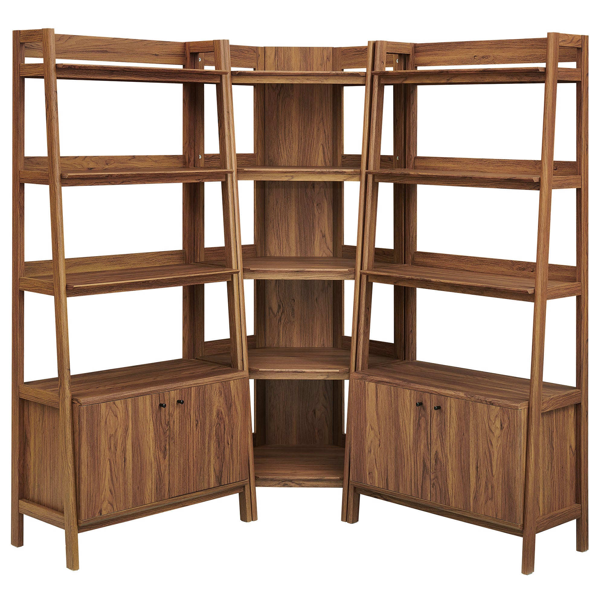 Bixby 3-Piece Corner Bookshelf Set with Wide Bookshelves - Walnut