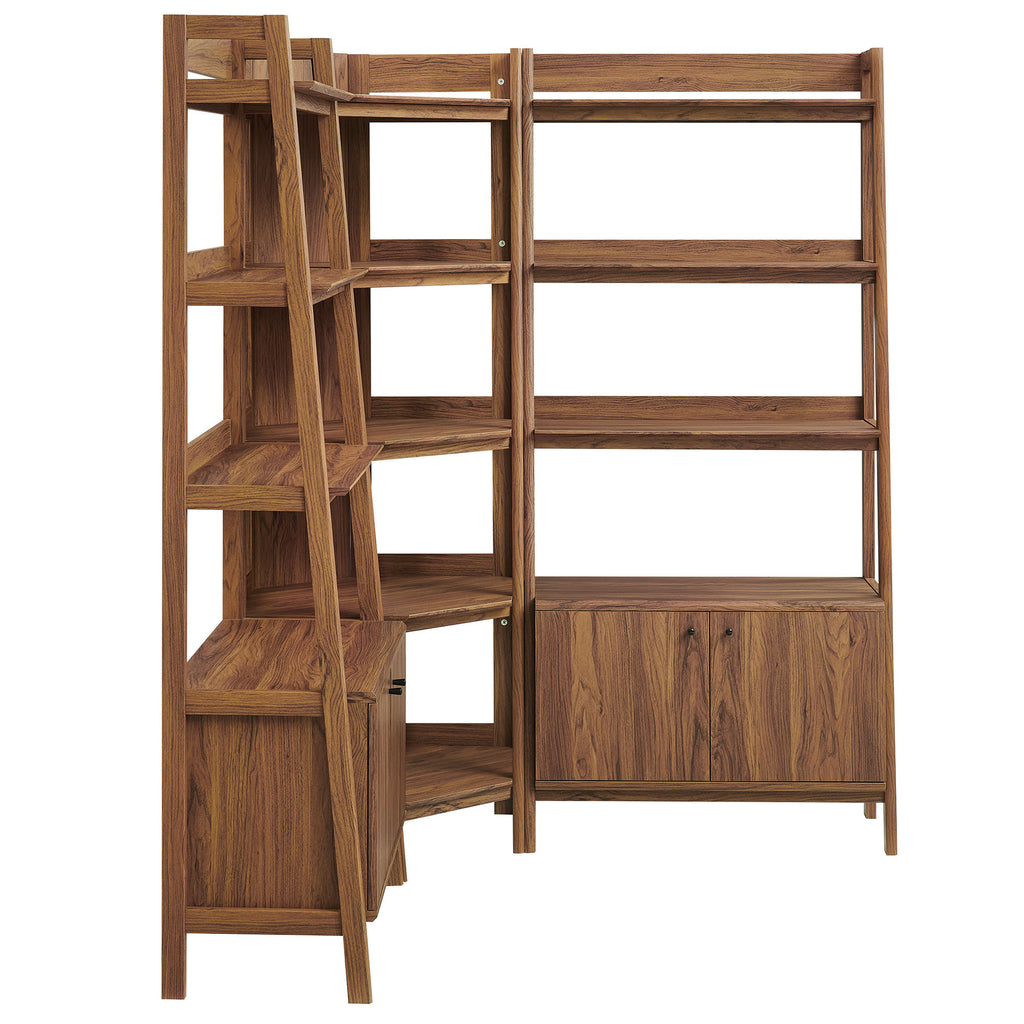 Bixby 3-Piece Corner Bookshelf Set with Wide Bookshelves - Walnut