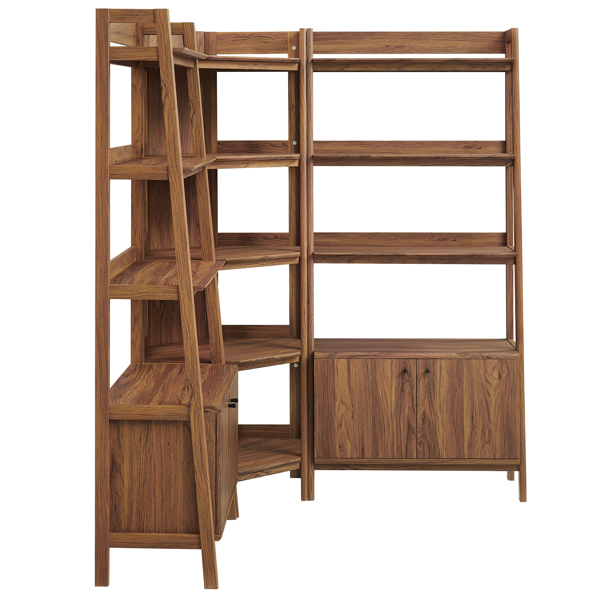 Bixby 3-Piece Corner Bookshelf Set with Wide Bookshelves - Walnut