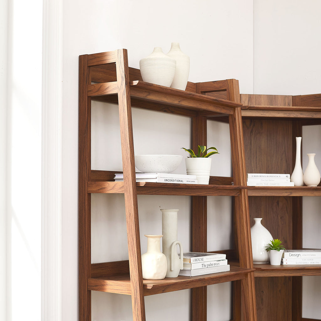 Bixby 3-Piece Corner Bookshelf Set with Wide Bookshelves - Walnut