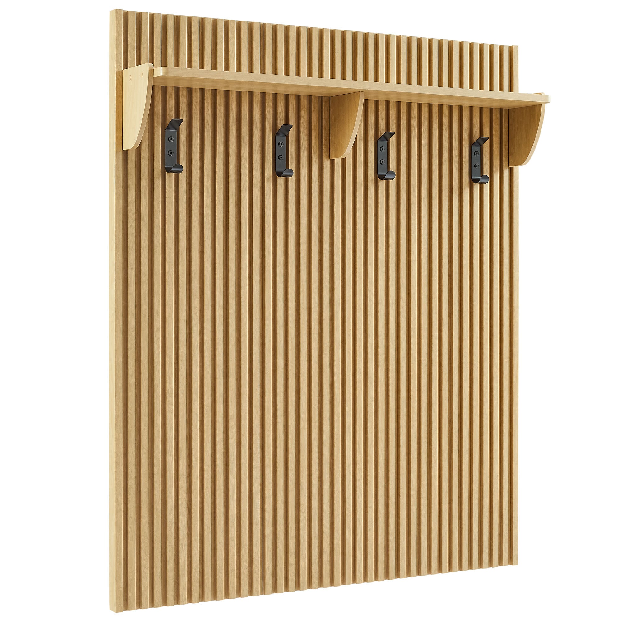 Render Fluted 3-in-1 Hall Tree With Storage Bench and Coat Rack - Oak