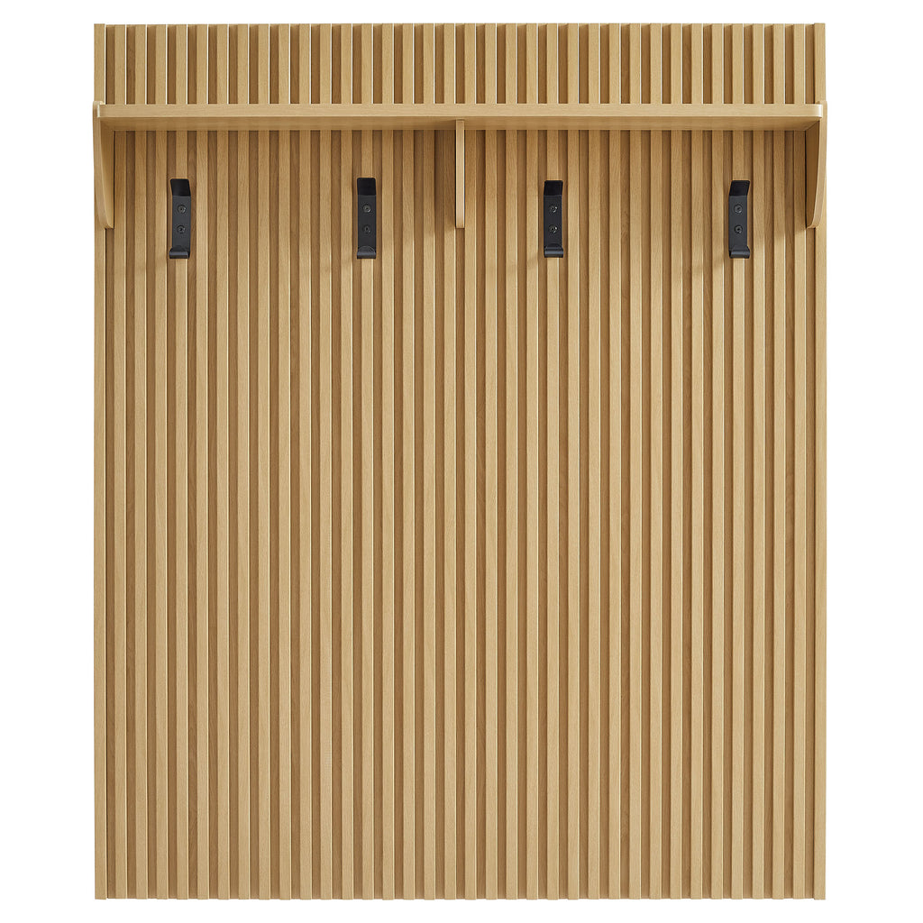 Render Fluted Coat Rack Panel With Shelf - Light Oak