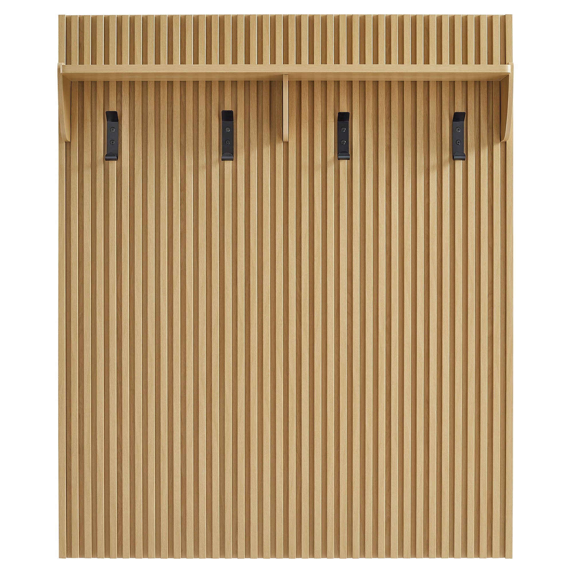 Render Fluted Coat Rack Panel With Shelf - Light Oak
