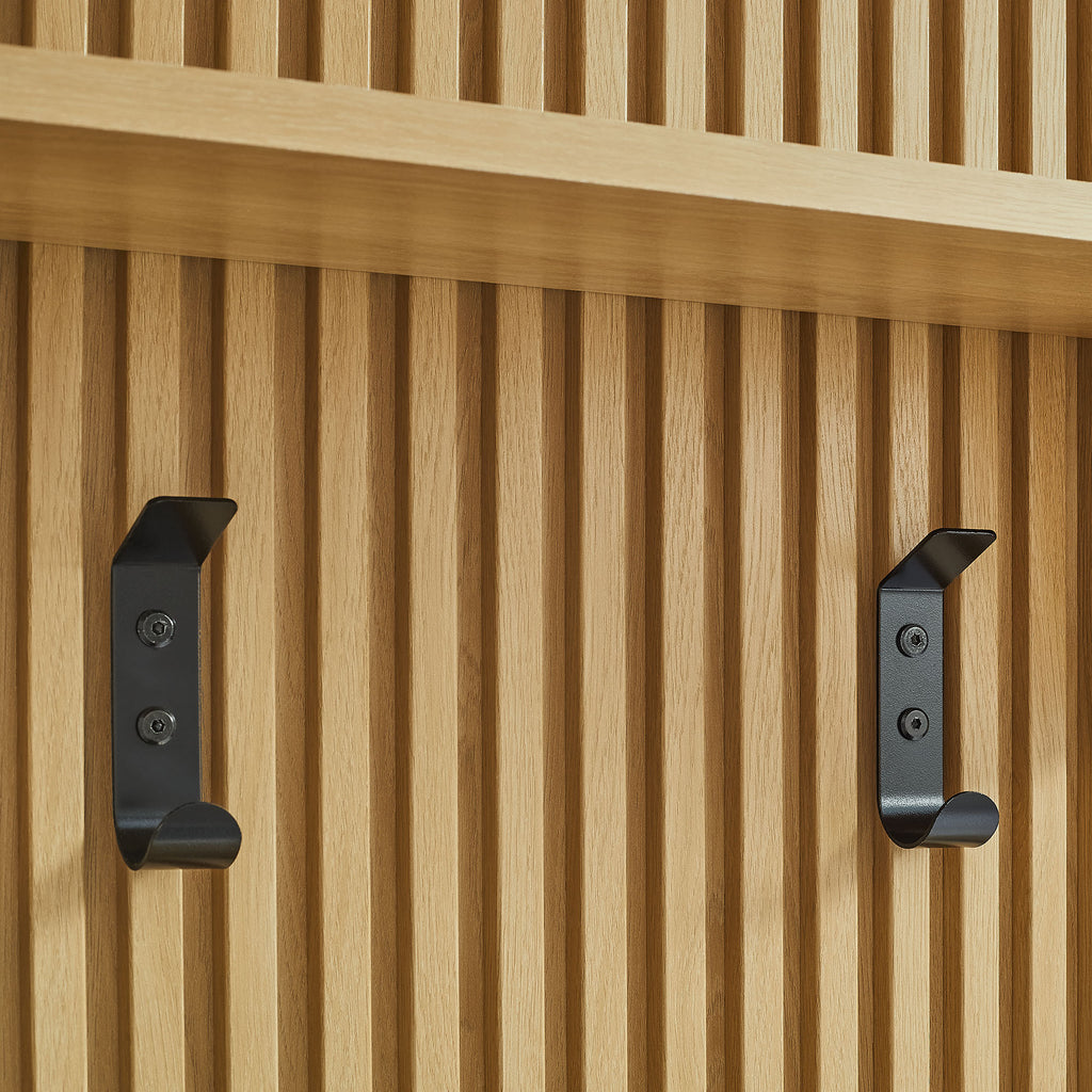 Render Fluted Coat Rack Panel With Shelf - Light Oak
