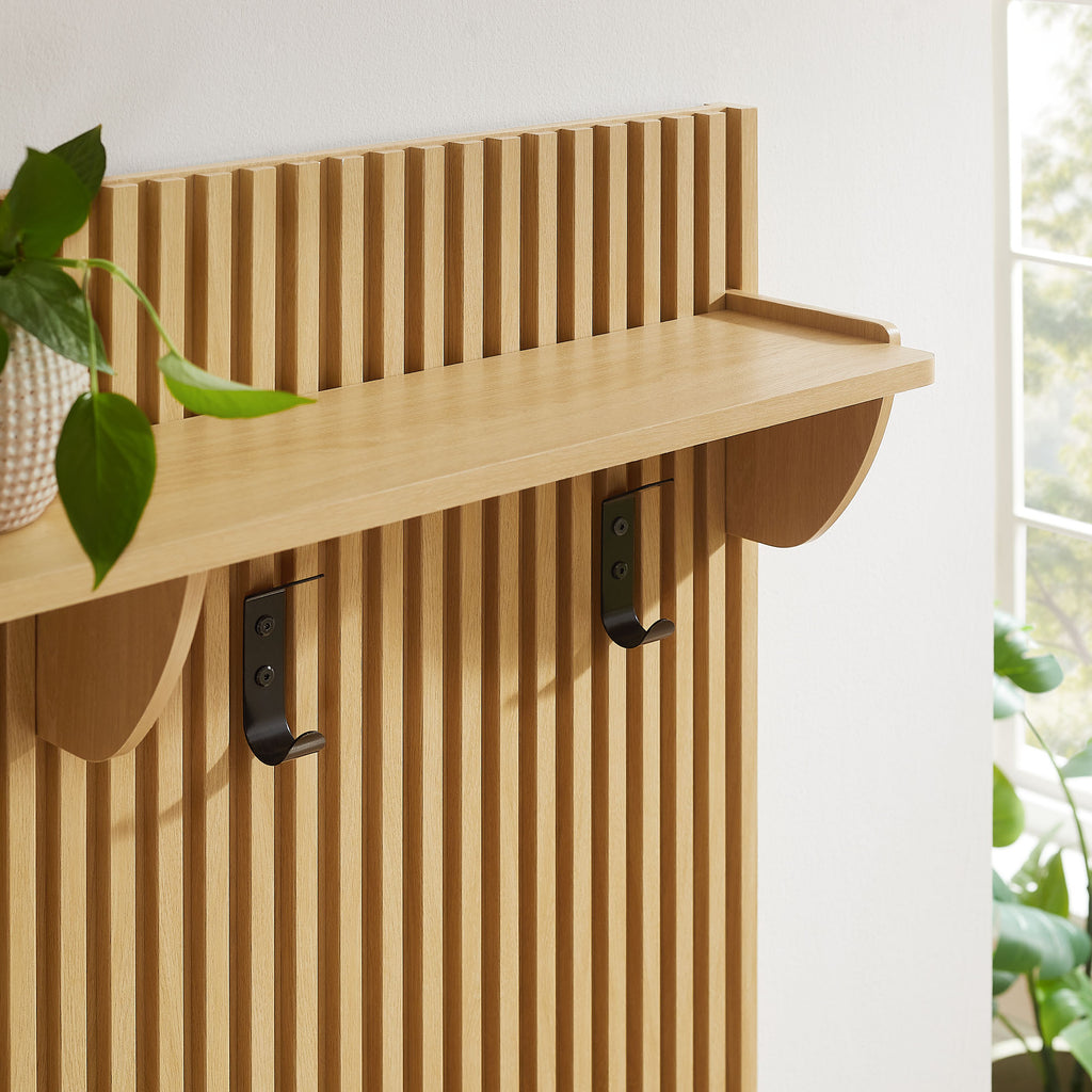 Render Fluted Coat Rack Panel With Shelf - Light Oak