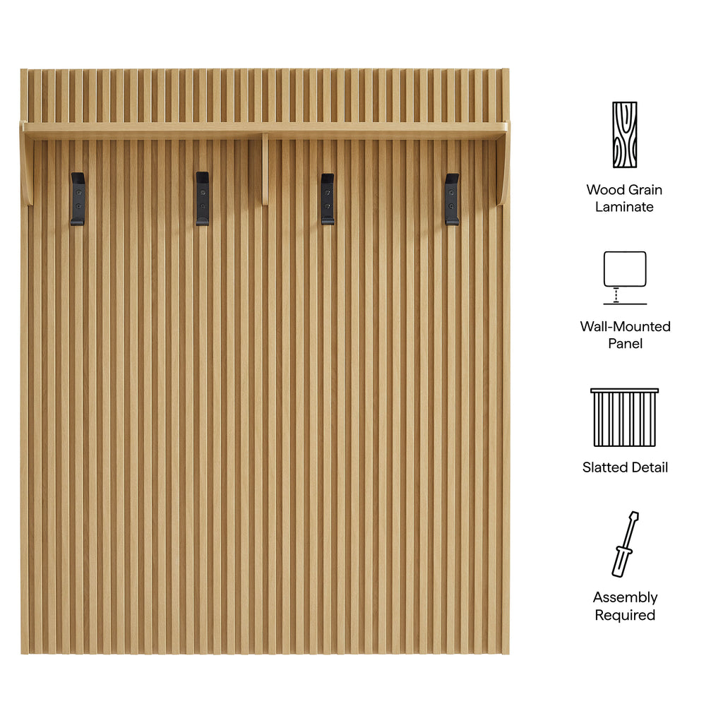 Render Fluted Coat Rack Panel With Shelf - Light Oak