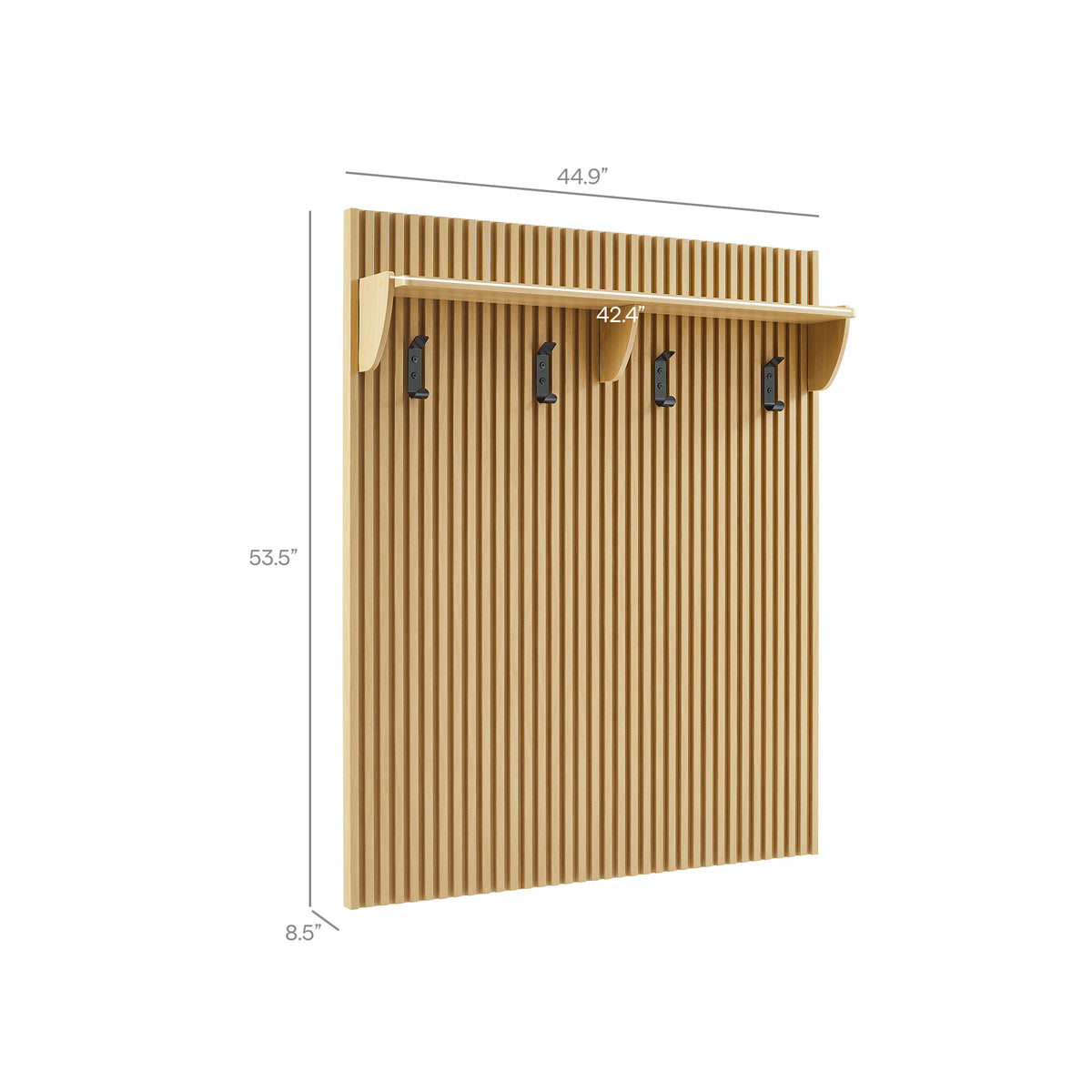 Render Fluted Coat Rack Panel With Shelf - Light Oak