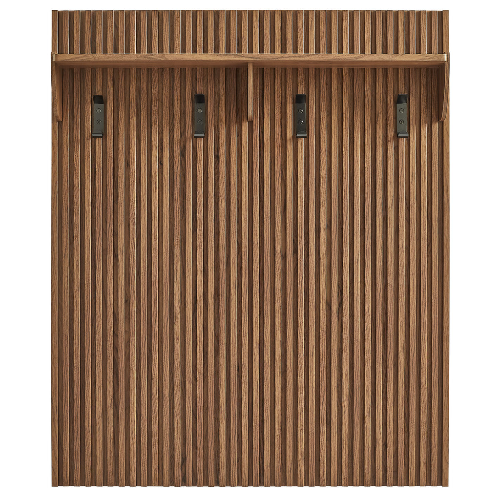 Render Fluted Coat Rack Panel With Shelf - Walnut