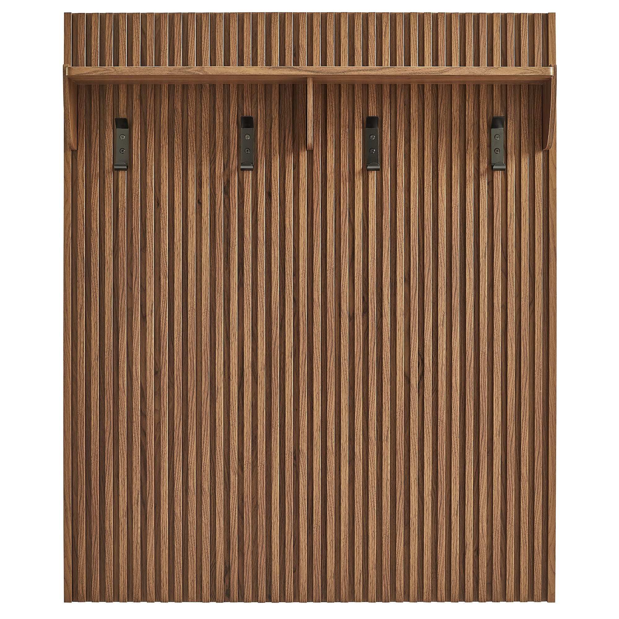 Render Fluted Coat Rack Panel With Shelf - Walnut