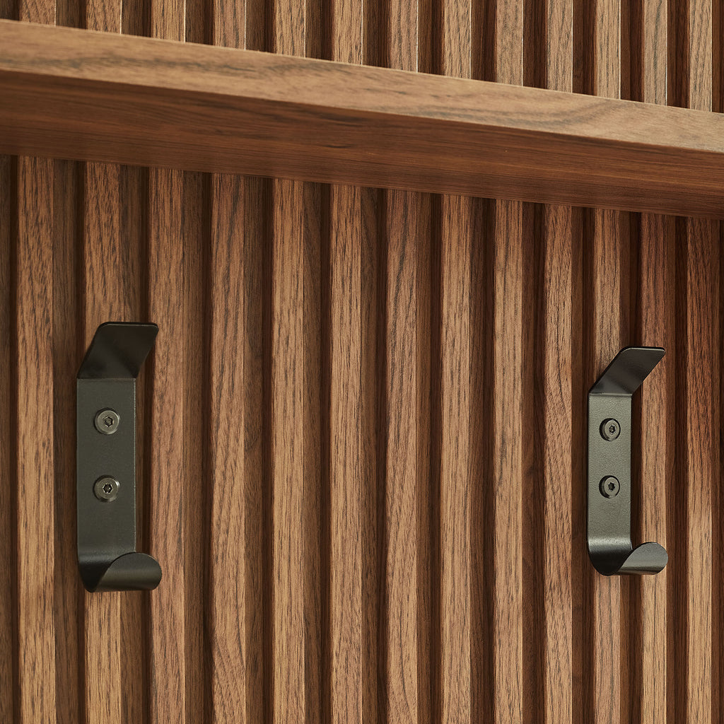 Render Fluted Coat Rack Panel With Shelf - Walnut