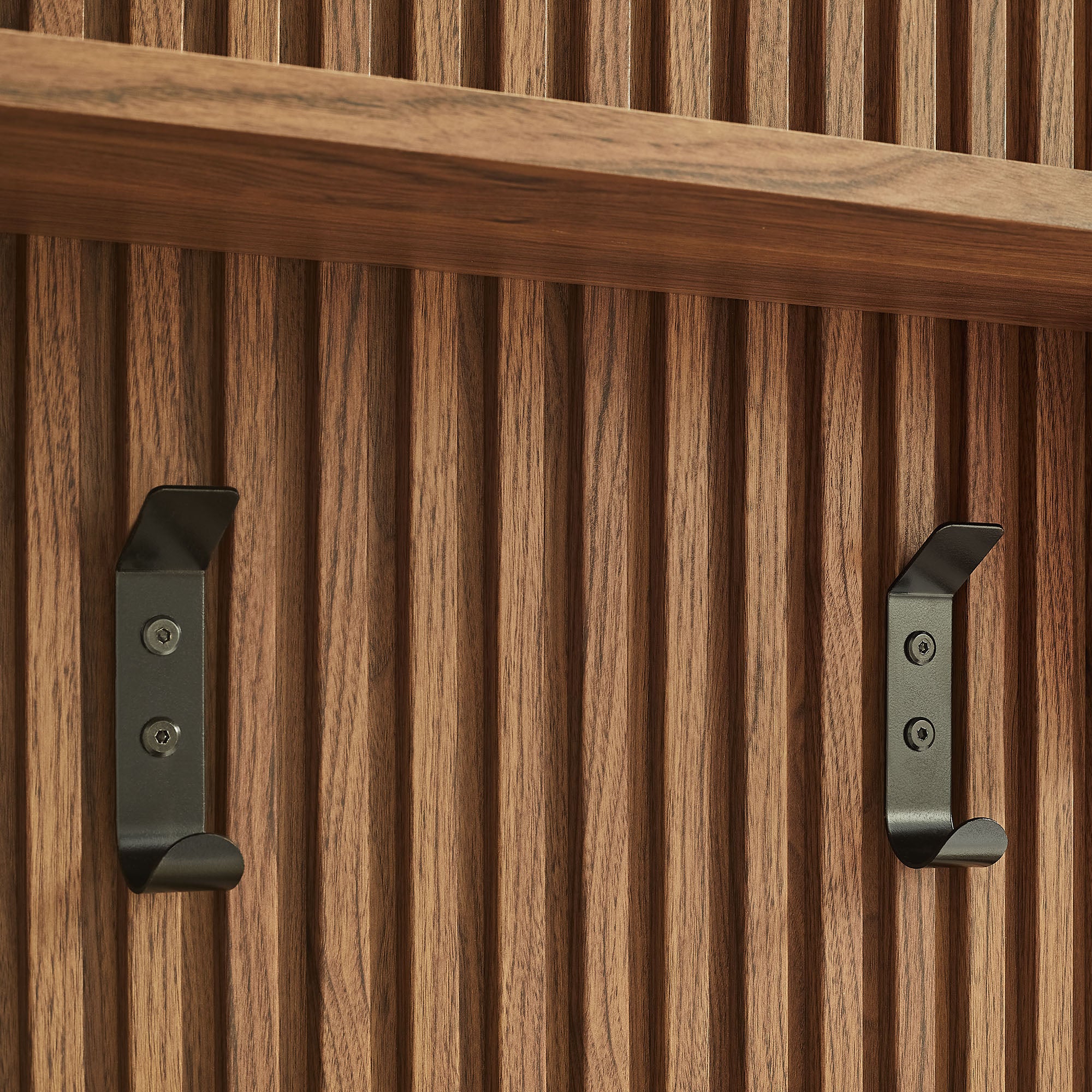 Render Fluted Coat Rack Panel With Shelf - Walnut