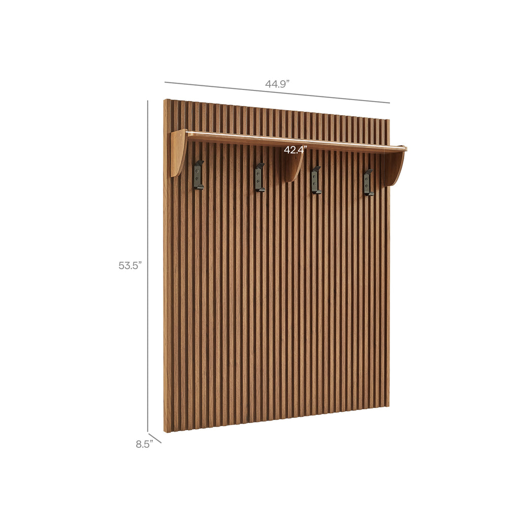 Render Fluted Coat Rack Panel With Shelf - Walnut